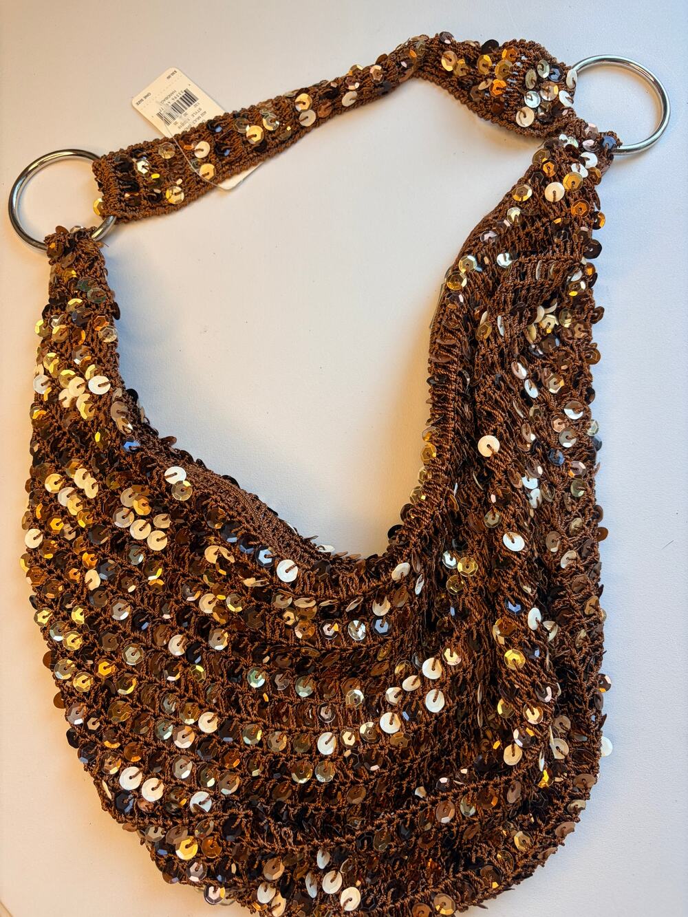 Apt. 9 Brown Sequin Hobo Bag Silver Rings Y2K
